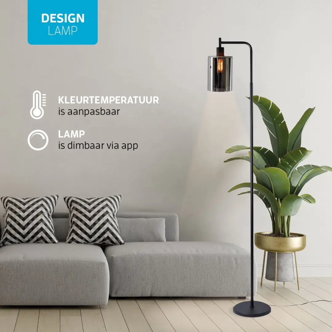 Varin Design Vloerlamp Smoke Glas - Zwart - 10 Lichtpunten - Warm Wit Dimbaar - afbeelding 2 van 6