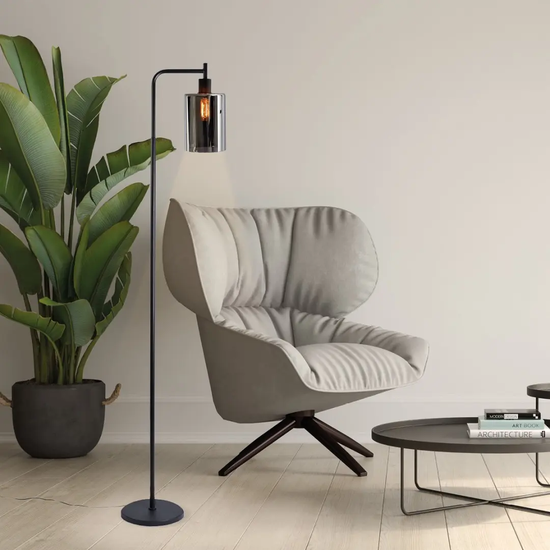 Varin Design Vloerlamp Smoke Glas - Zwart - 10 Lichtpunten - Warm Wit Dimbaar - afbeelding 6 van 6