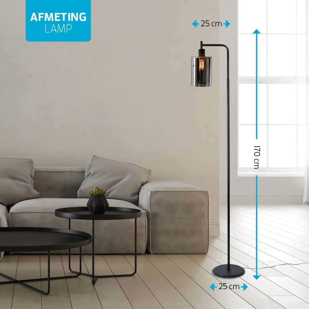 Varin Design Vloerlamp Smoke Glas - Zwart - 10 Lichtpunten - Warm Wit Dimbaar - afbeelding 4 van 6