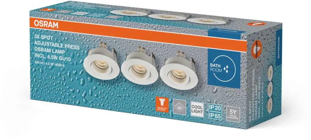 Osram Spot Set LED Inbouwspot IP65 Press 4,5W 840 - 3 Stuks