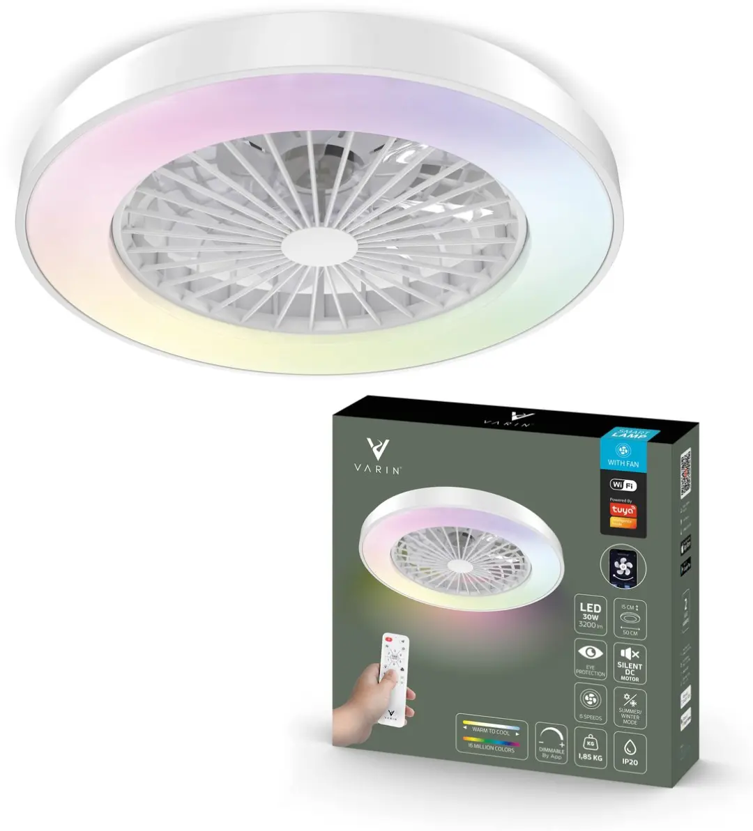 Varin Plafondventilator met LED 30W RGBW Ø50cm