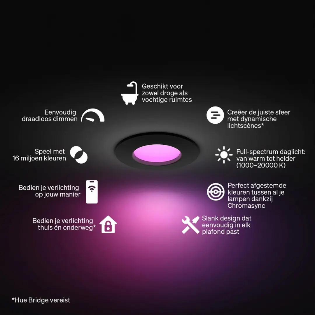 Philips Hue GU10 Inbouwspot RGBW - Zwart - IP44