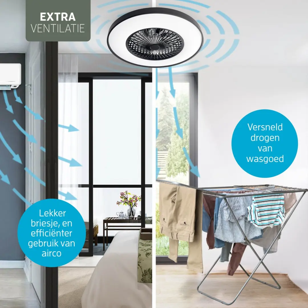 Varin Plafondventilator met LED RGBW 60cm - Zwart - Tuya Wifi - afbeelding 6 van 6