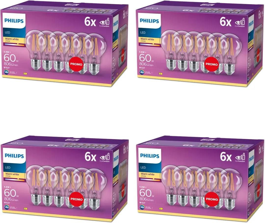 Philips LED E27 Standaardlamp 5.9W Warmwit
