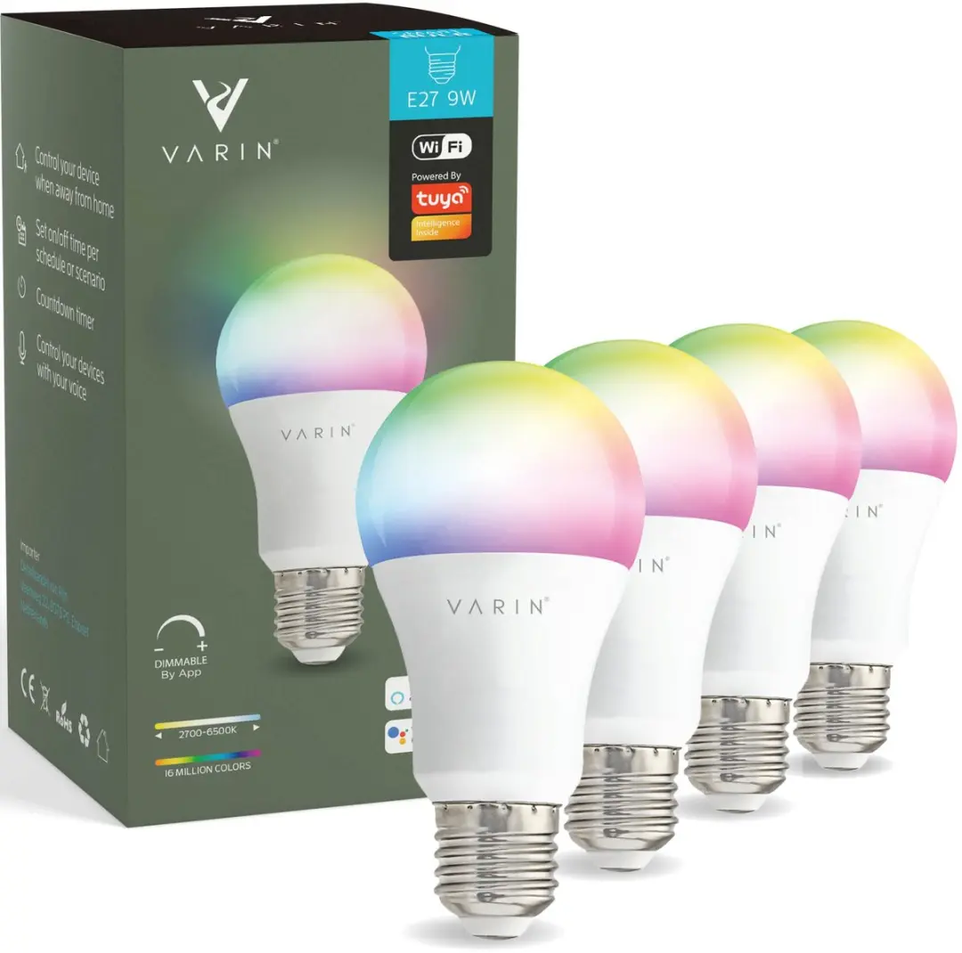 Varin Smart LED Lamp E27 RGBW 9W - 3 Stuks - Mat Glas