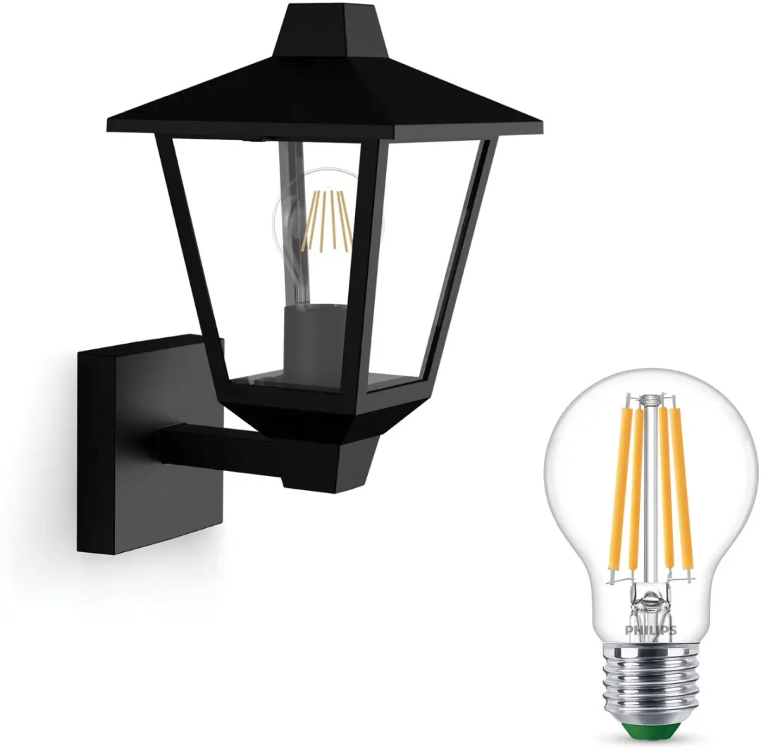 Philips Kinno Wandlamp E27 Warmwit Zwart