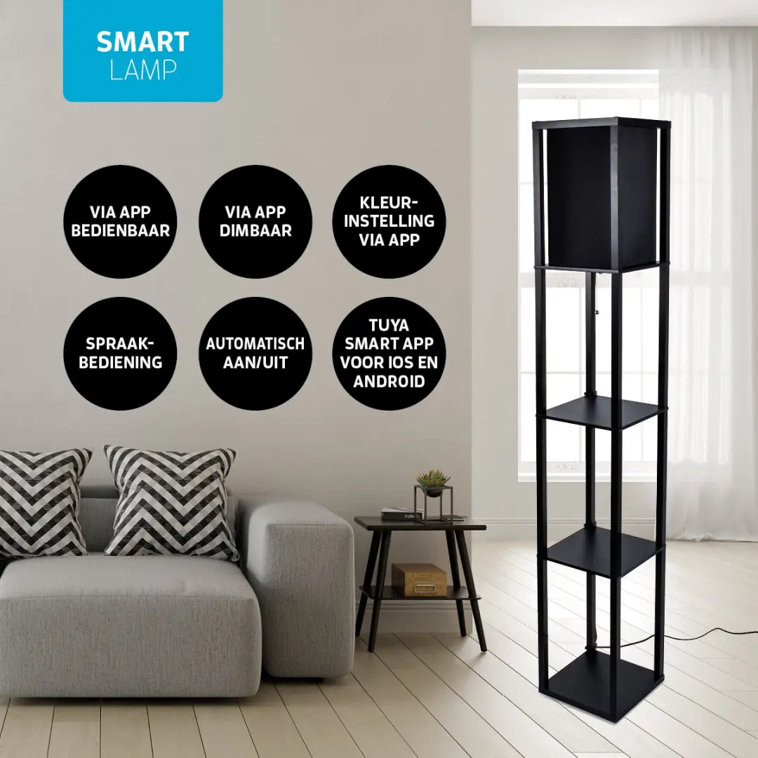 Varin Vloerlamp Zwart - 10 Lichtpunten Warm Wit - Tuya Smart