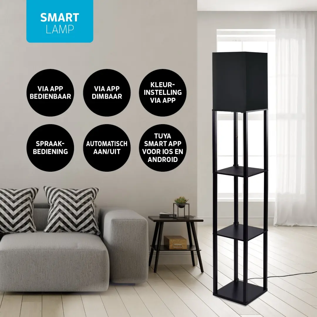 Varin Vloerlamp Zwart - 10 Lichtpunten Warm Wit - Tuya Smart - afbeelding 6 van 6