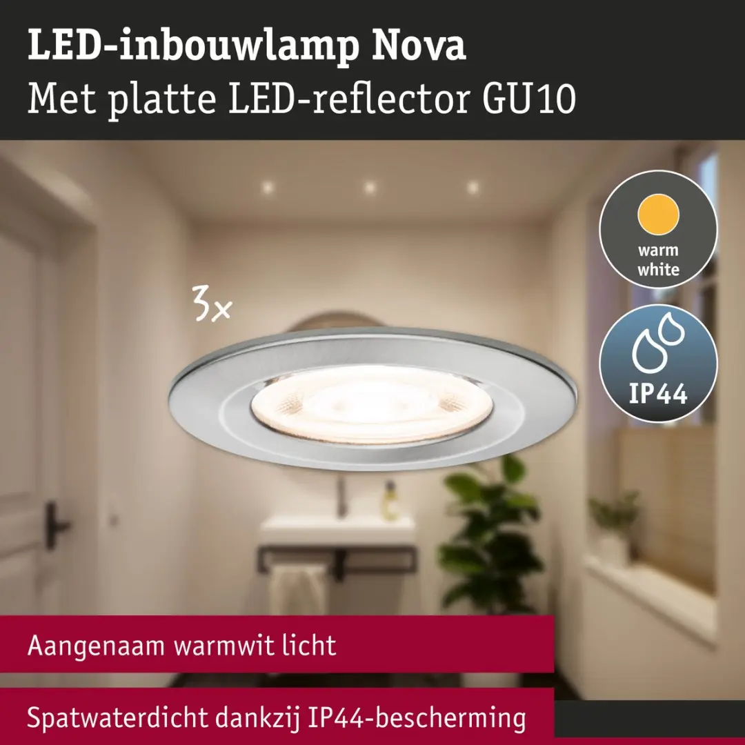 Paulmann LED-inbouwlamp Nova GU10 3x4,9W 550lm 2700K - Staal geborsteld