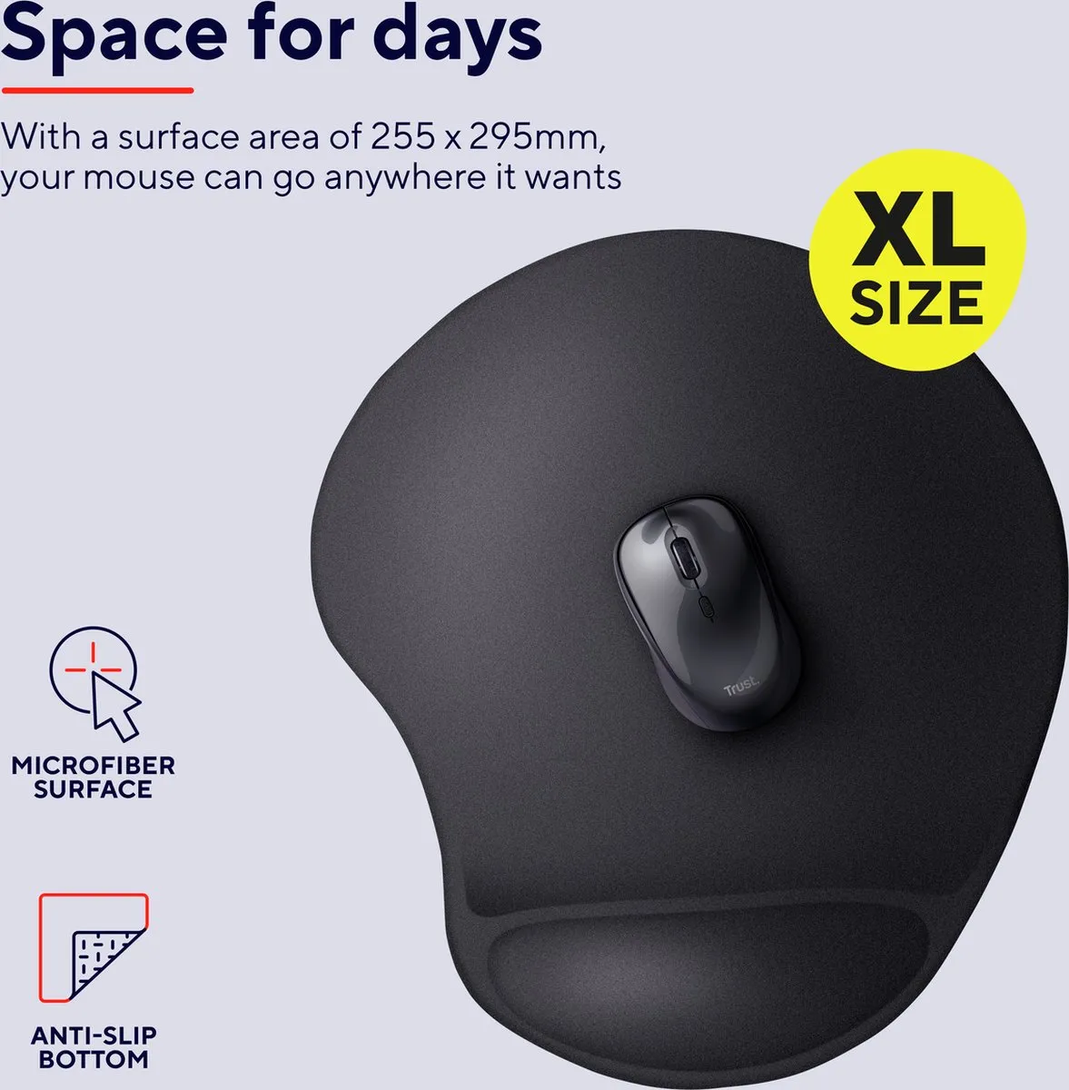 Trust Bigfoot XL Muismat - Zwart