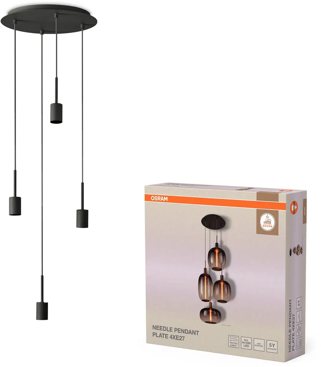 Osram Decor Needle Plate Hanglamp 4xE27 - Donkergrijs