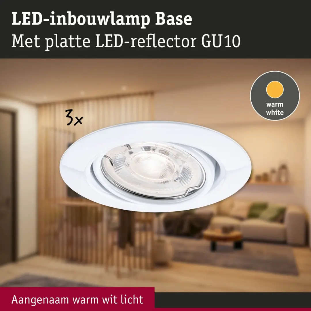 Paulmann Base GU10 LED-inbouwlamp 3x4W 1200lm - 2700K Wit - afbeelding 6 van 6