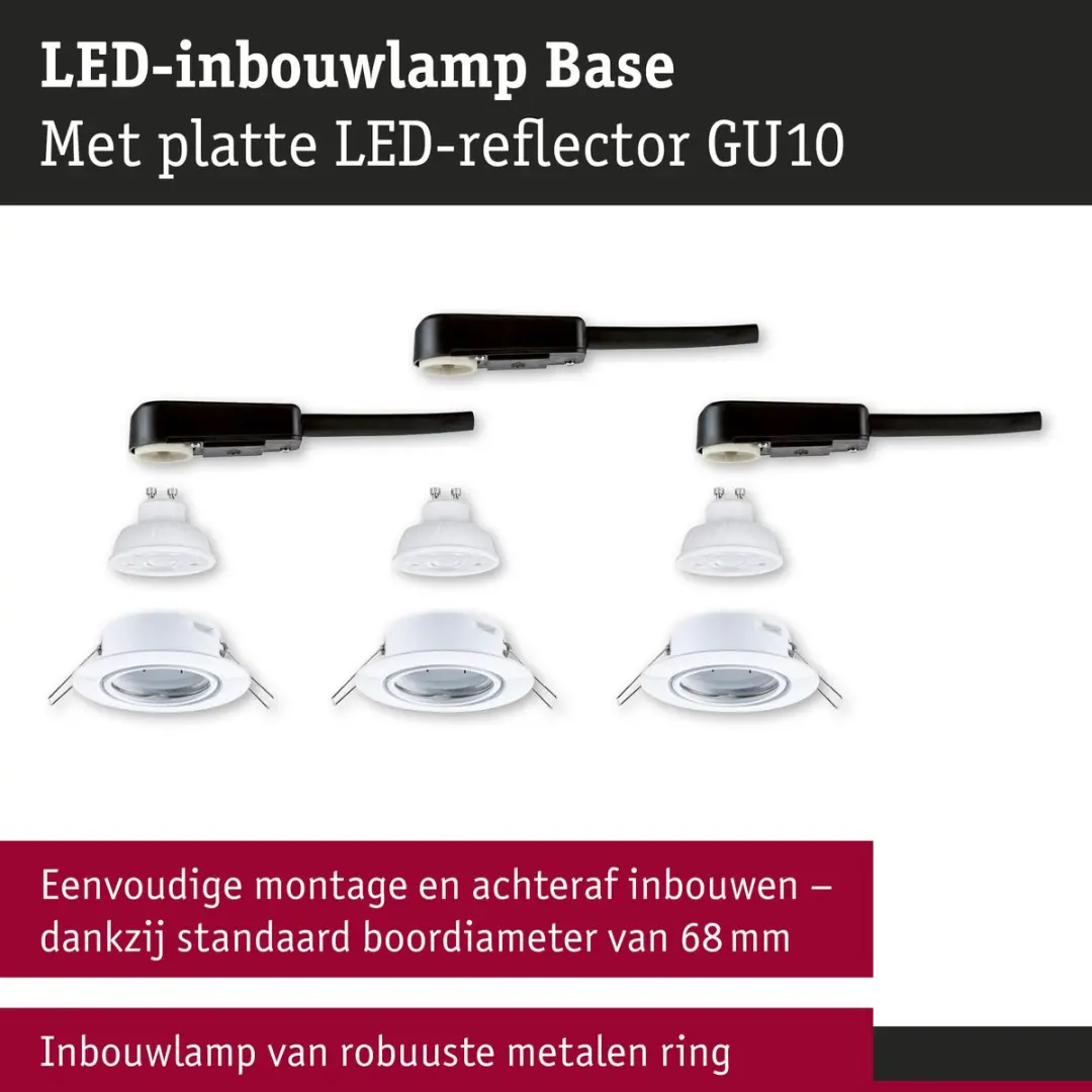 Paulmann Base GU10 LED-inbouwlamp 3x4W 1200lm - 2700K Wit