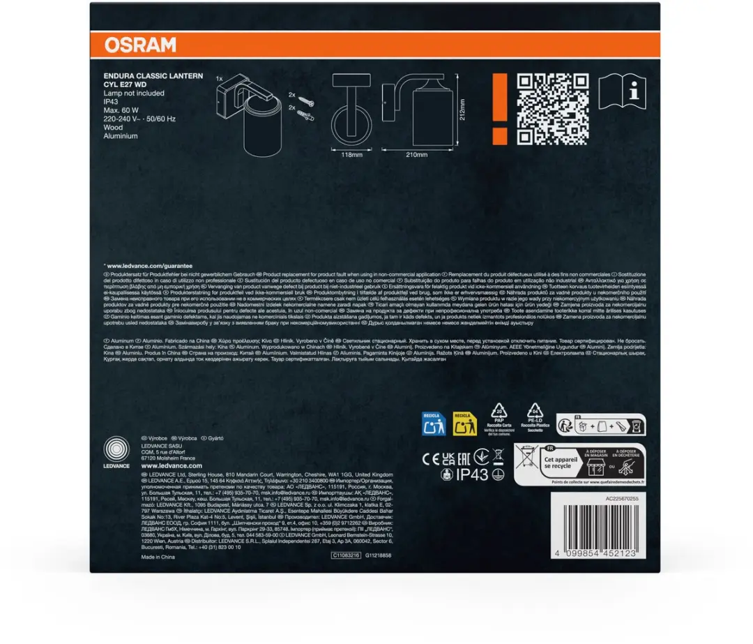 Osram Endura Classic Wandlamp Hout E27 - IP43