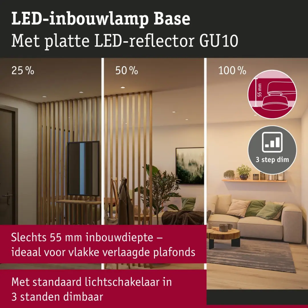 Paulmann LED Inbouwlamp Base GU10 3x4,9W 550lm 2700K - Zwart mat
