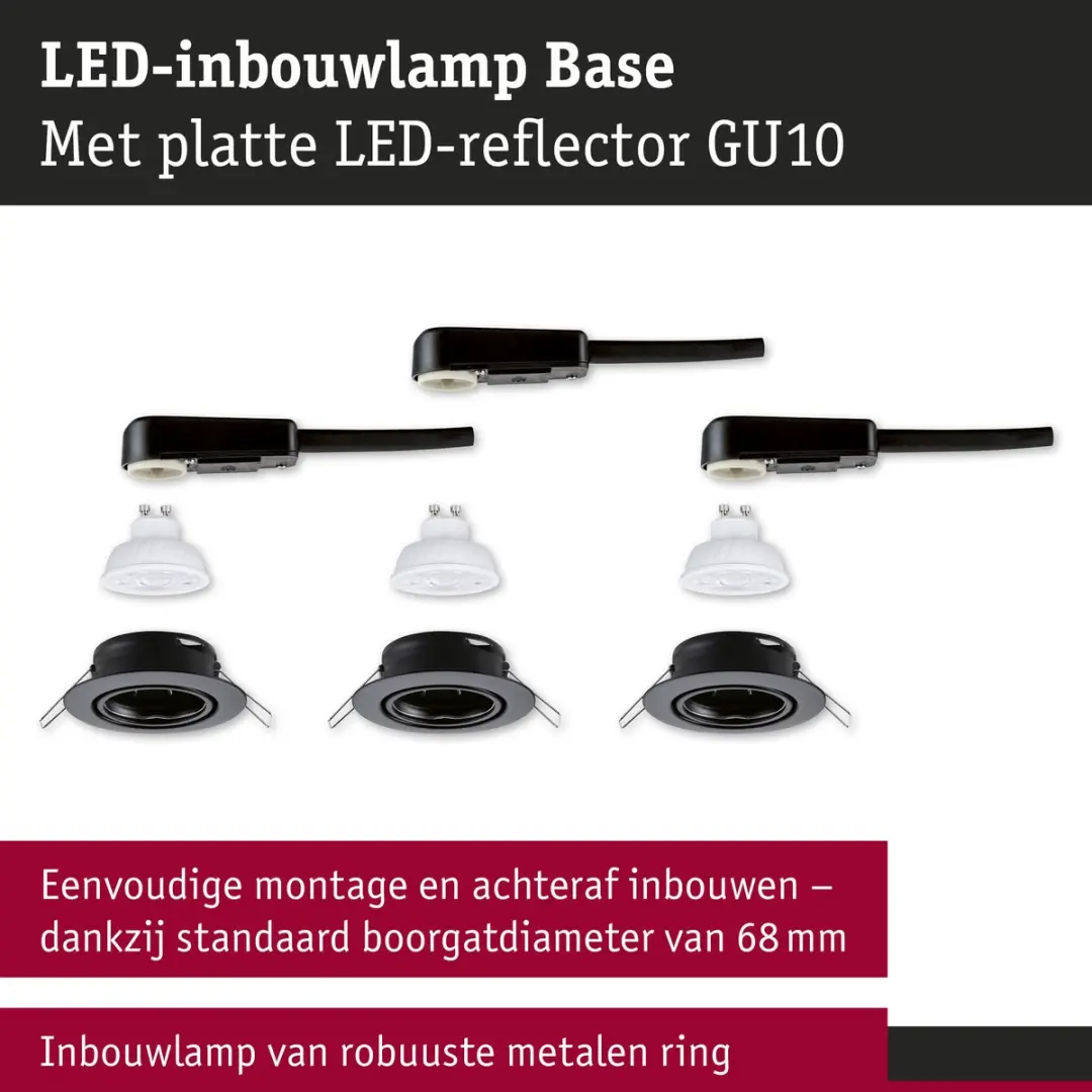 Paulmann LED Inbouwlamp Base GU10 3x4,9W 550lm 2700K - Zwart mat - afbeelding 6 van 6
