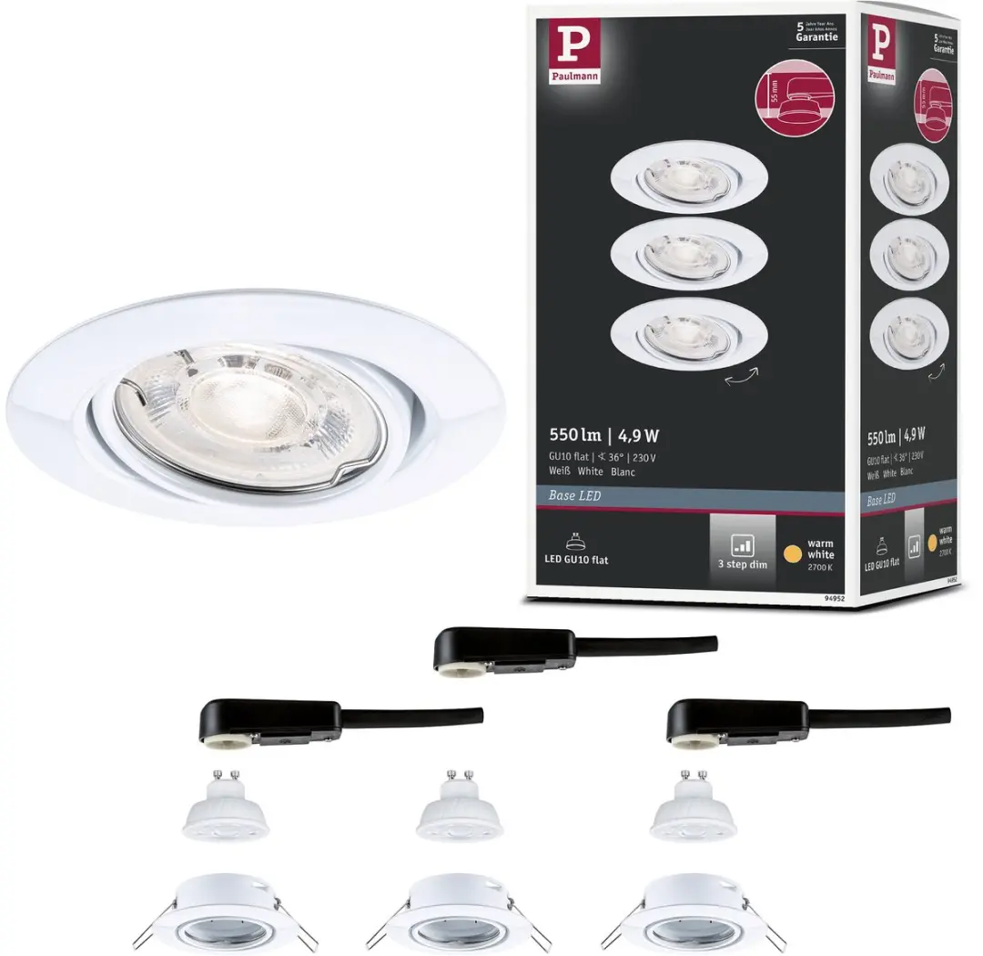 Paulmann LED Inbouwlamp Base GU10 Flat Draaibaar 3x4,9W 550lm