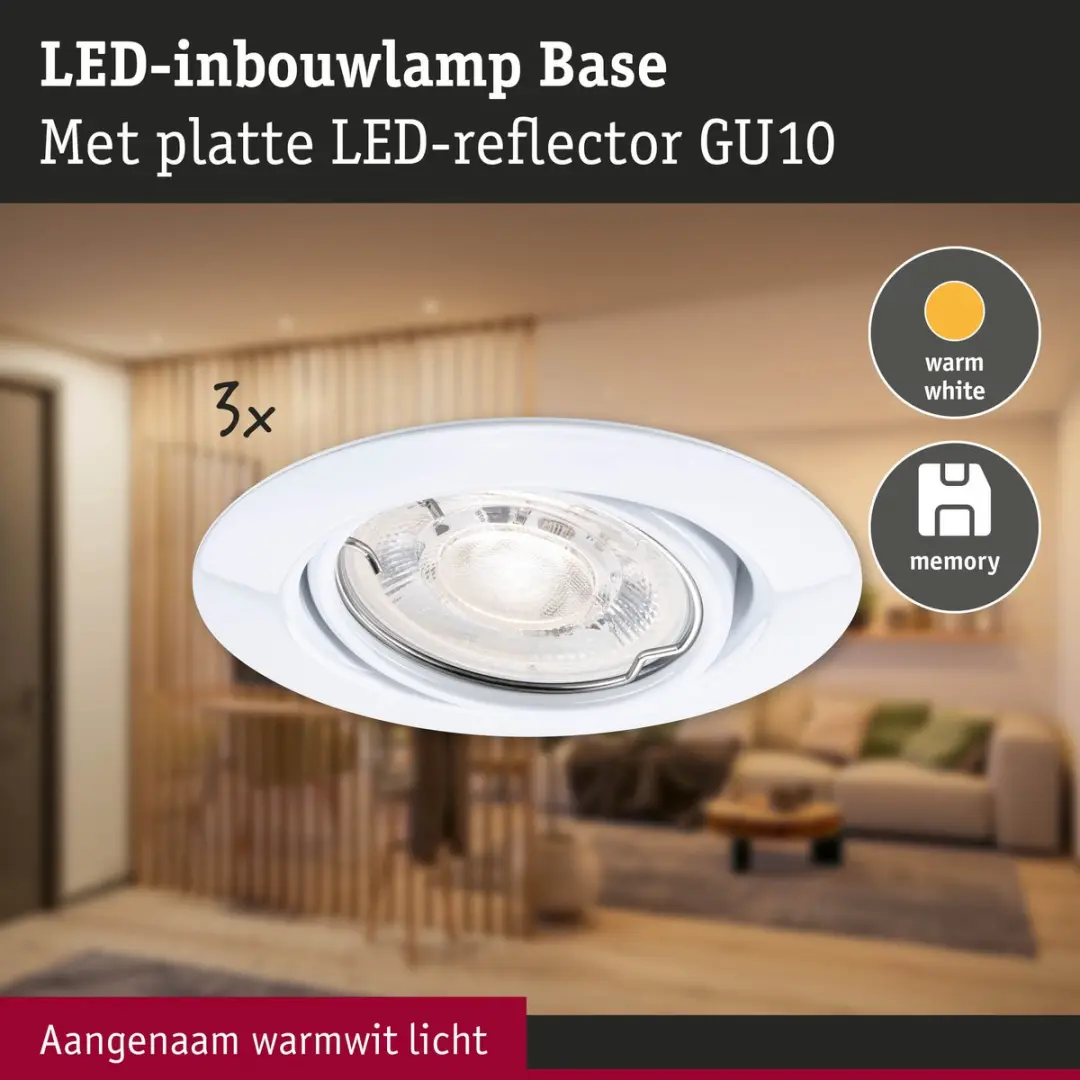 Paulmann LED Inbouwlamp Base GU10 Flat Draaibaar 3x4,9W 550lm - Wit