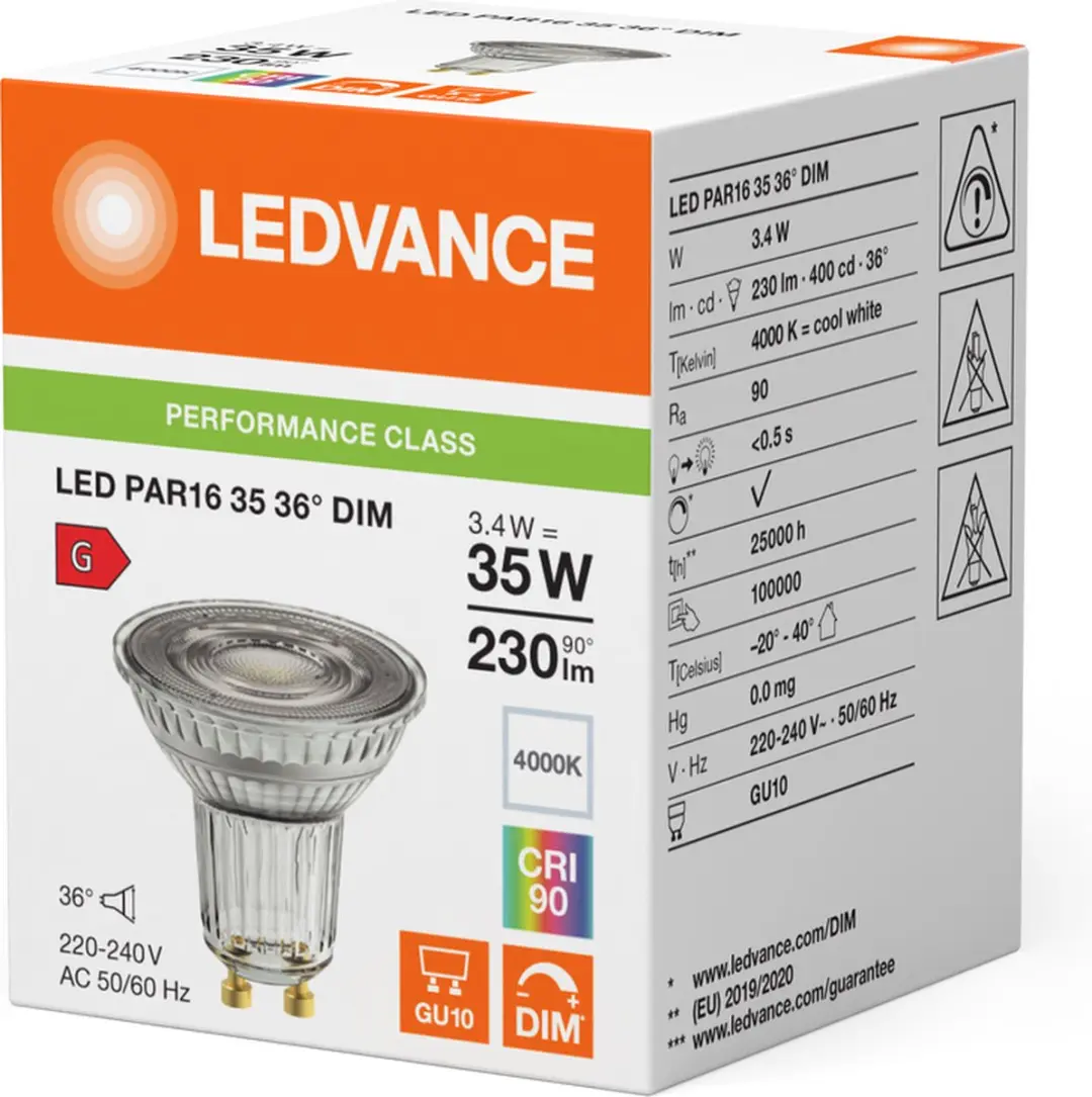 LEDVANCE Performance LED Spot GU10 PAR16 3.4W 230lm - Koel wit 3000K - afbeelding 4 van 6