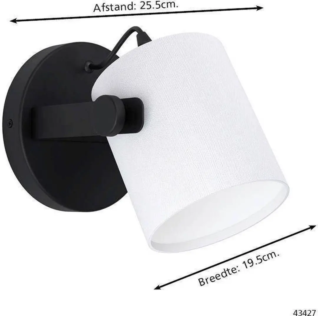 Eglo Hornwood 1 Wandlamp E27 - 3 Lichtpunten - Zwart/Wit - afbeelding 6 van 6