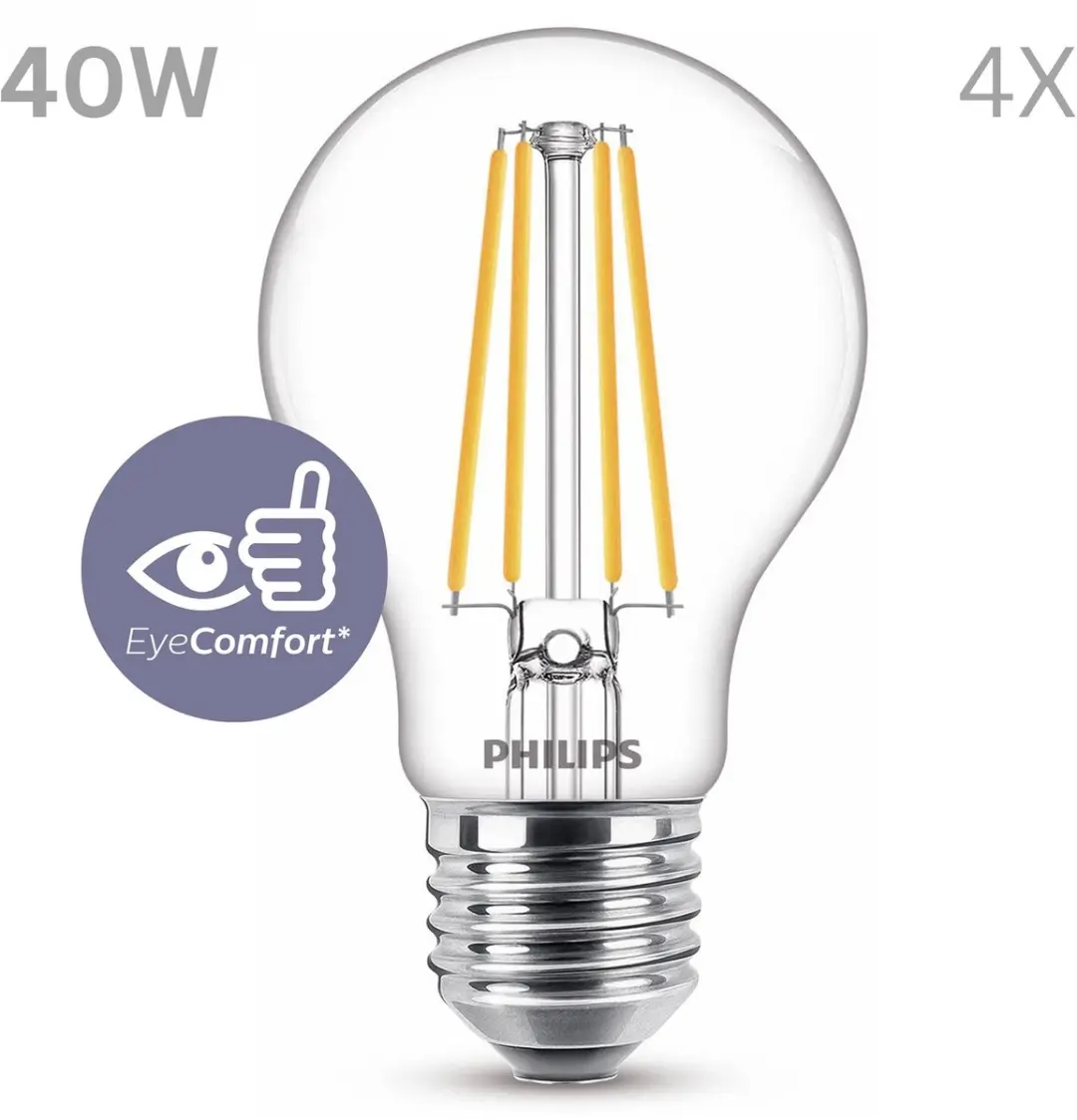 Philips LED E27 Ultra Efficient Warmwit 2.3W - 4 Stuks