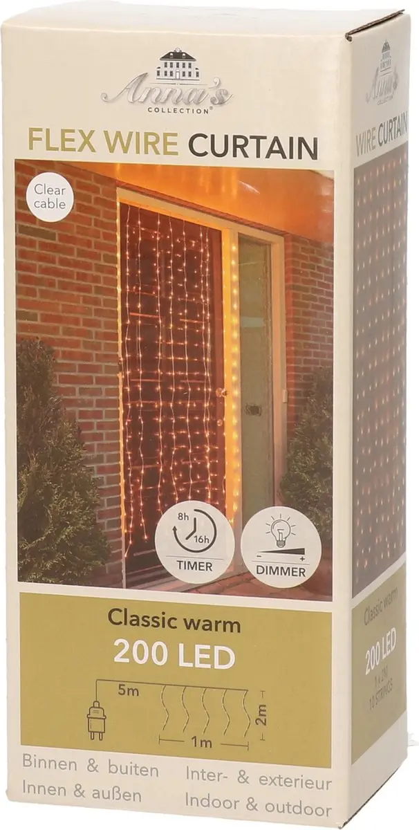 Anna's Collection Kerstverlichting Gordijn 200 LED Warm Wit 100x200cm