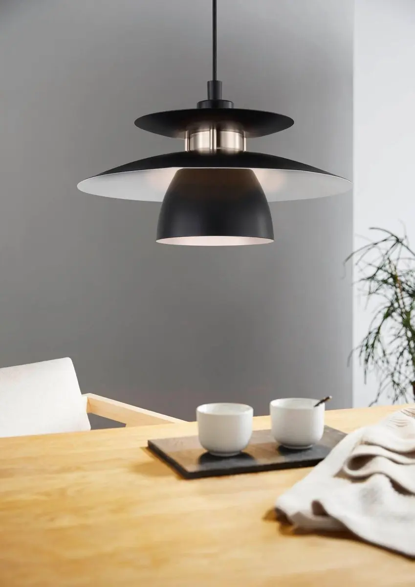 Eglo Brenda Hanglamp E27 - Ø32cm - Zwart/Nikkel - afbeelding 6 van 6