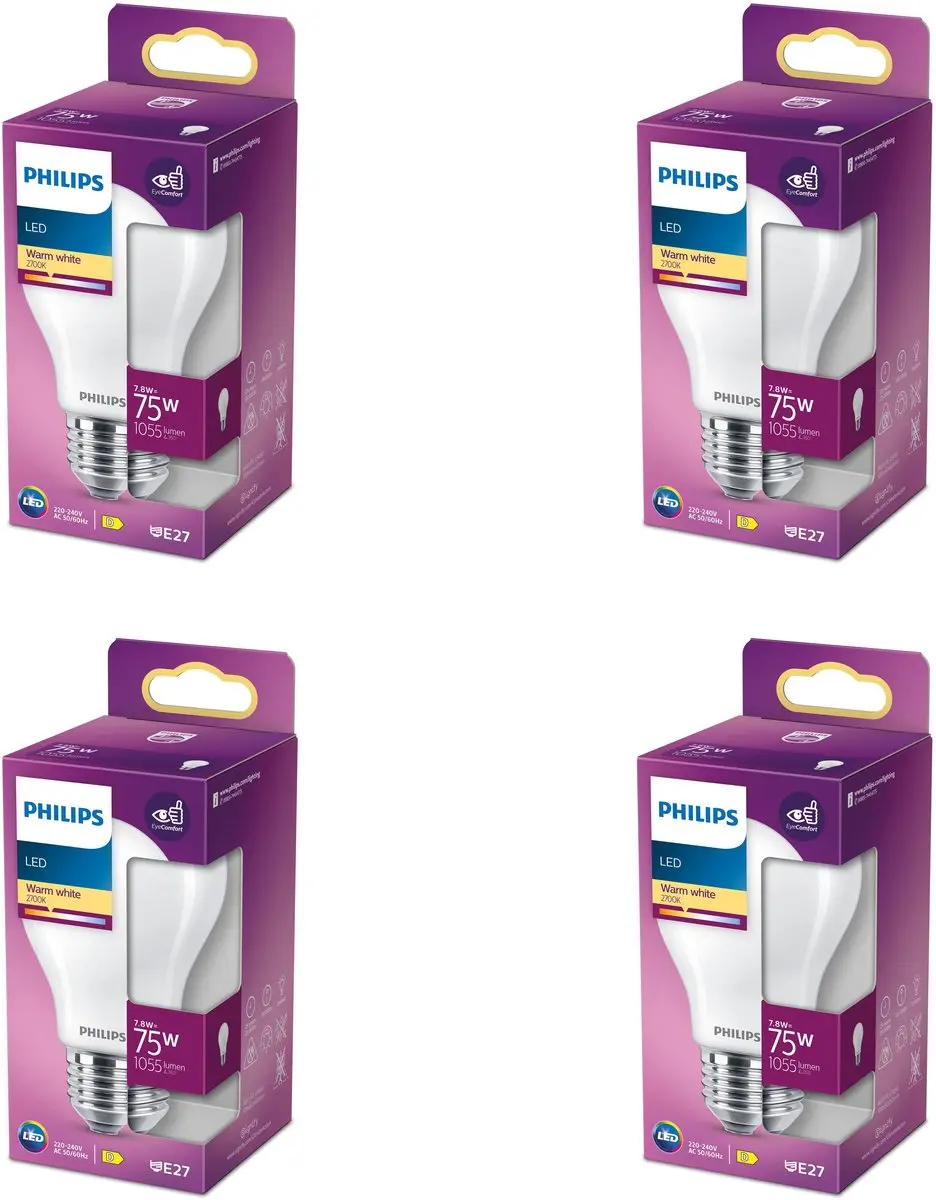Philips LED E27 Standaardlamp 7.8W Warmwit