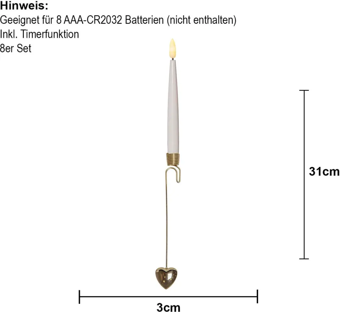 Star Trading LED Boomkaarsen Flame - 8 Stuks - Witgoud - H 31cm
