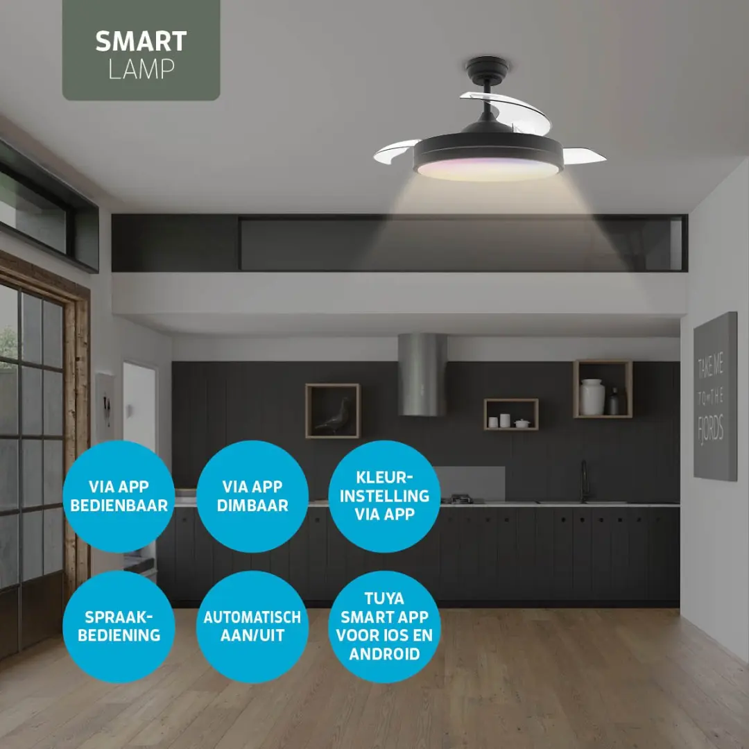 Varin Smart Plafondventilator met LED 36W RGBW - Ø108cm - Zwart