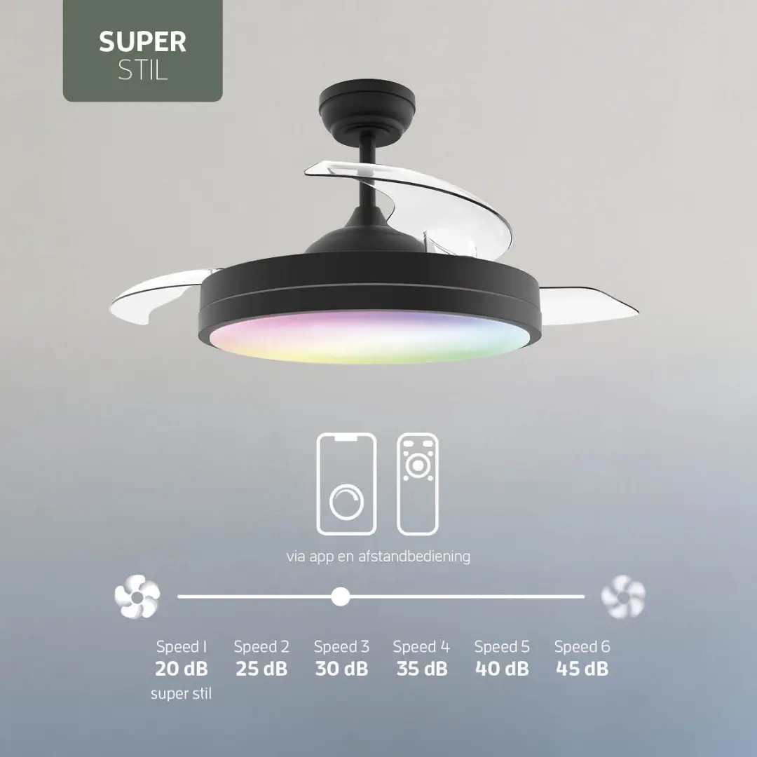 Varin Smart Plafondventilator met LED 36W RGBW - Ø108cm - Zwart