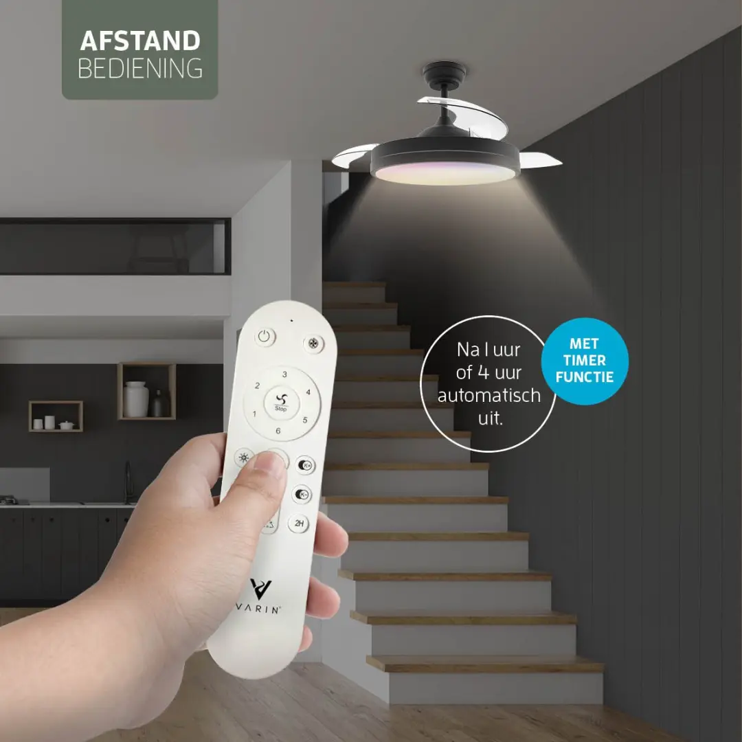 Varin Smart Plafondventilator met LED 36W RGBW - Ø108cm - Zwart
