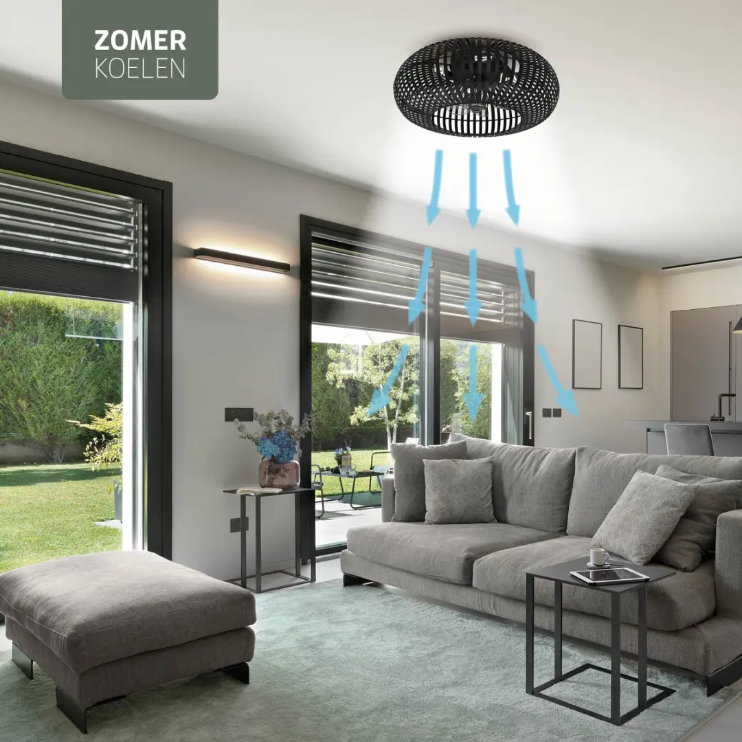 Varin Smart Plafondlamp Ventilator Ø50cm - Zwart Bamboe