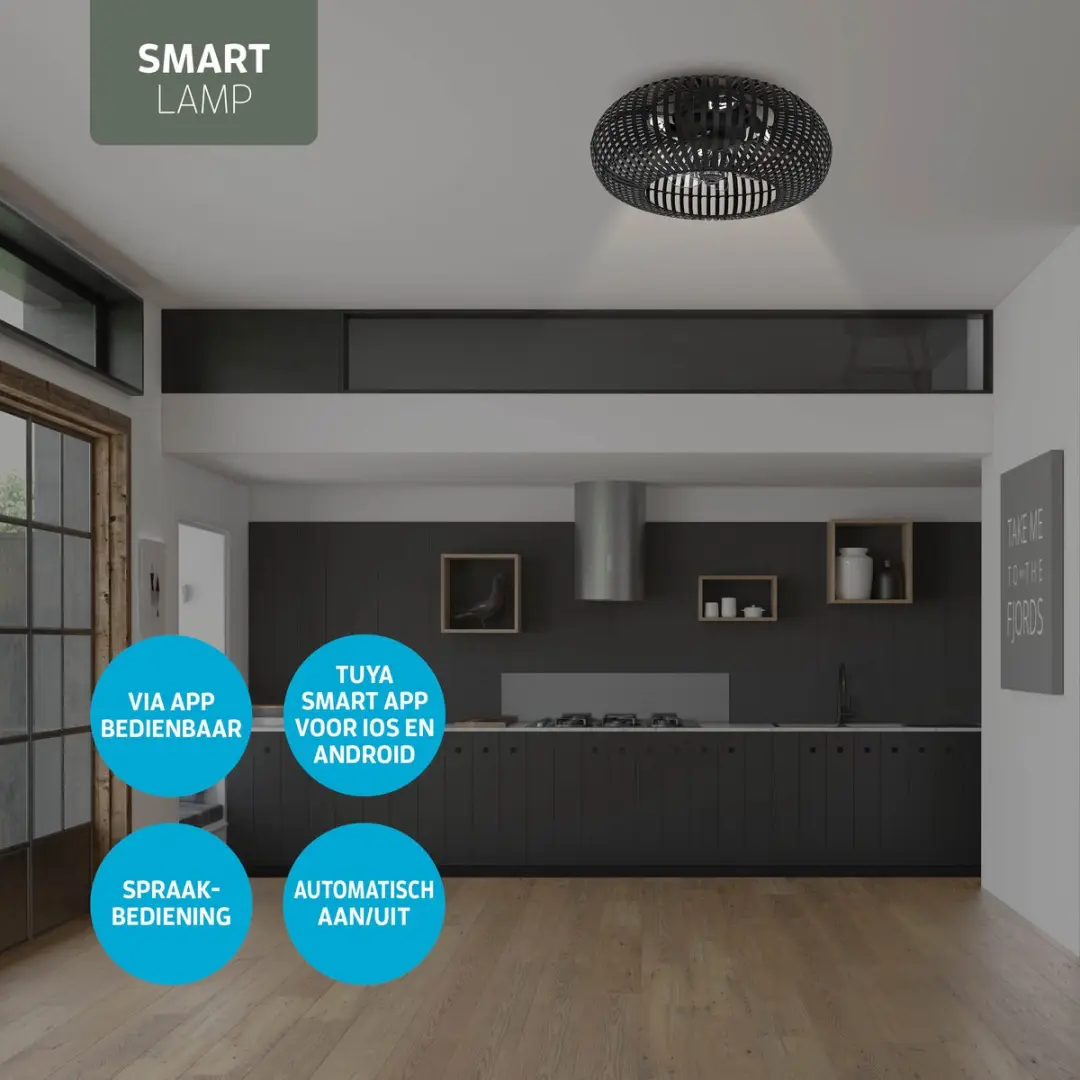 Varin Smart Plafondlamp Ventilator Ø50cm - Zwart Bamboe