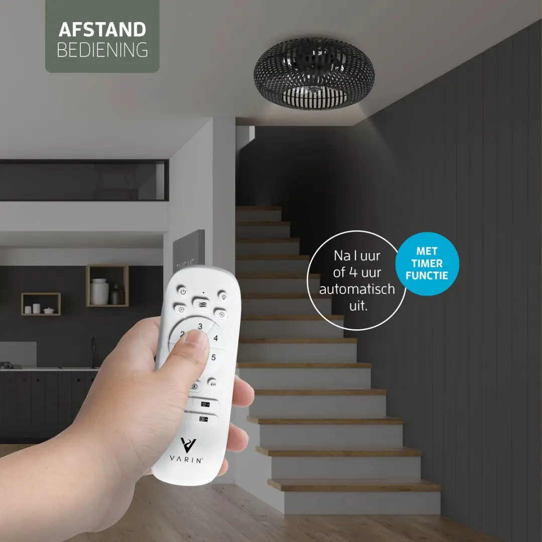 Varin Smart Plafondlamp Ventilator Ø50cm - Zwart Bamboe