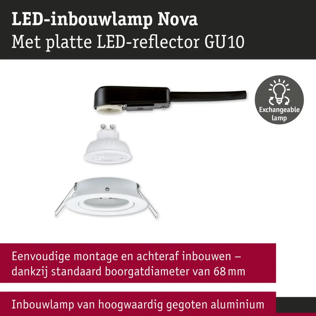 Paulmann LED-inbouwlamp Nova GU10 4,9W 550lm - 2700K Wit mat - afbeelding 6 van 6