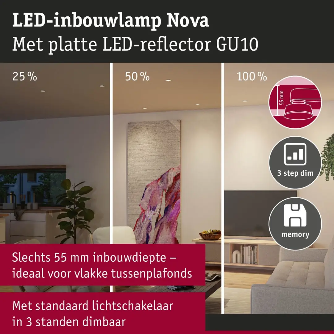 Paulmann LED-inbouwlamp Nova GU10 4,9W 550lm - 2700K Wit mat