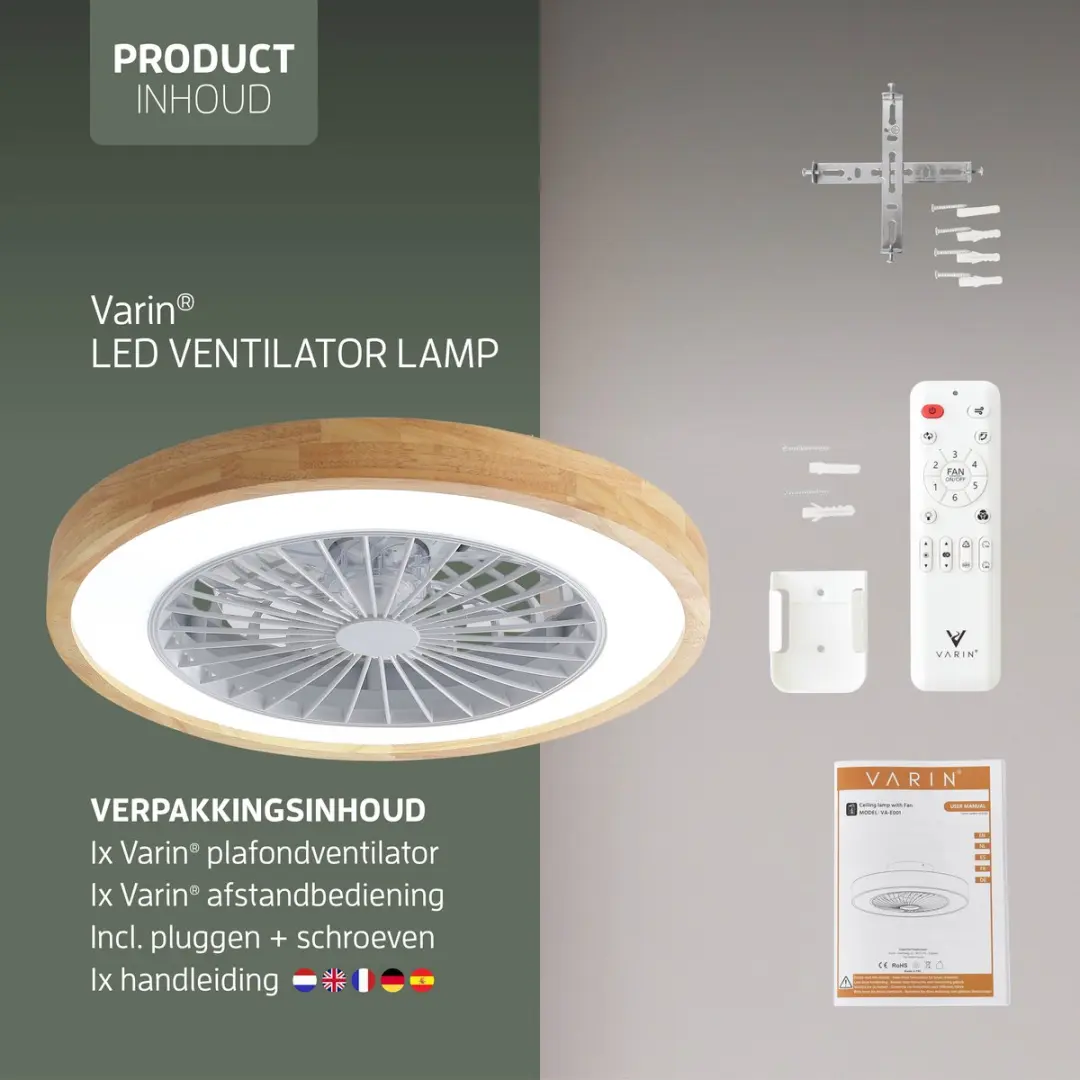 Varin Plafondventilator met LED RGBW 50cm - Lichthout/Wit - Tuya Wifi - afbeelding 6 van 6