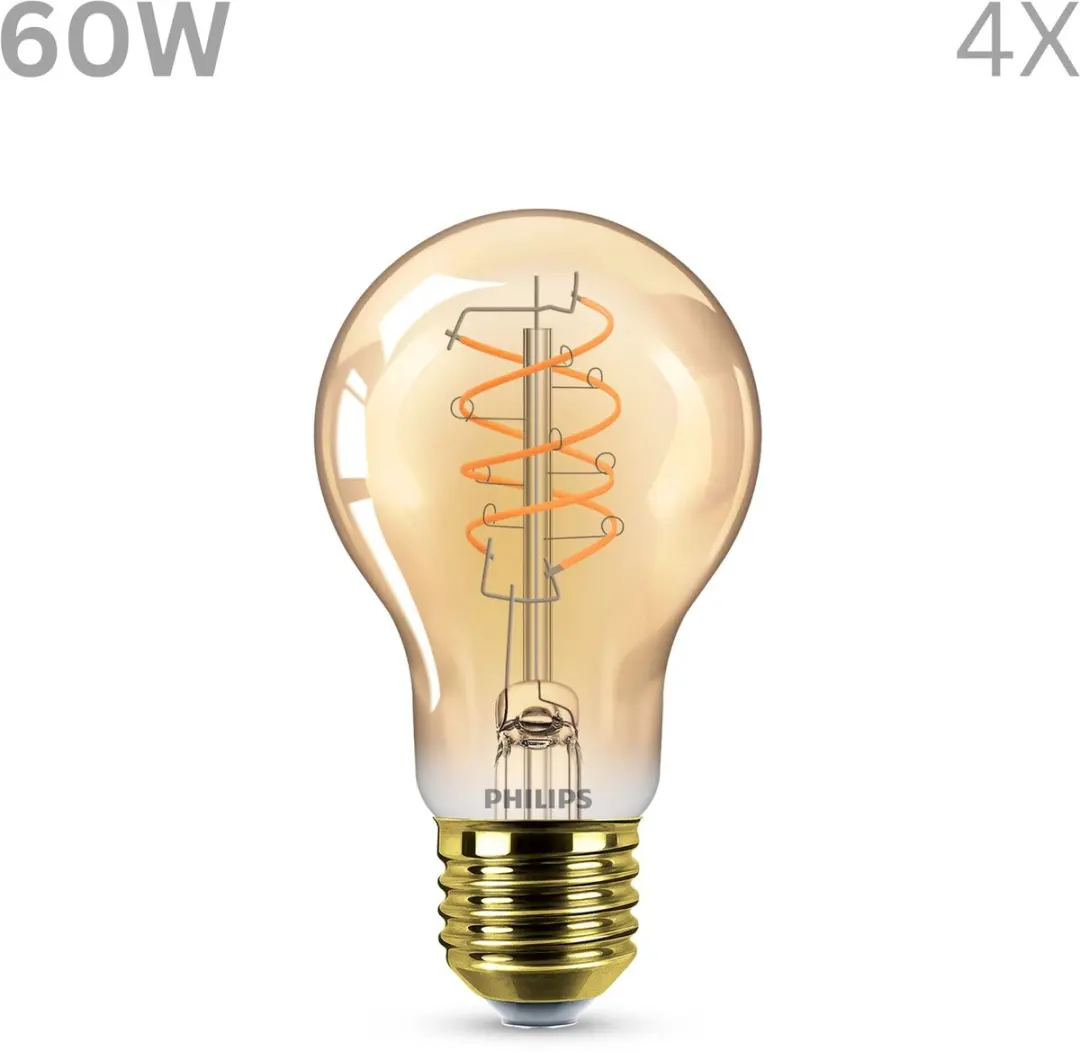 Philips LED Vintage E27 Filament 7.3W Warmwit - 4 Stuks