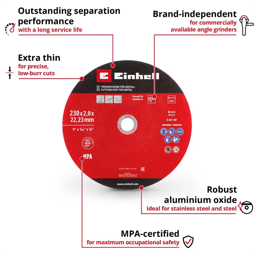 Einhell 3-delige Dunne Slijpschijfset Metaal Ø230mm - afbeelding 6 van 6