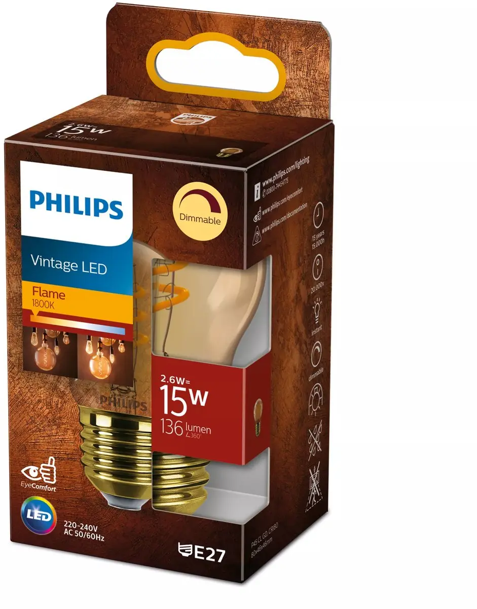 Philips Vintage LED Dimbare Lamp 15W - Extra Warmwit 1800K - E27 - Amber