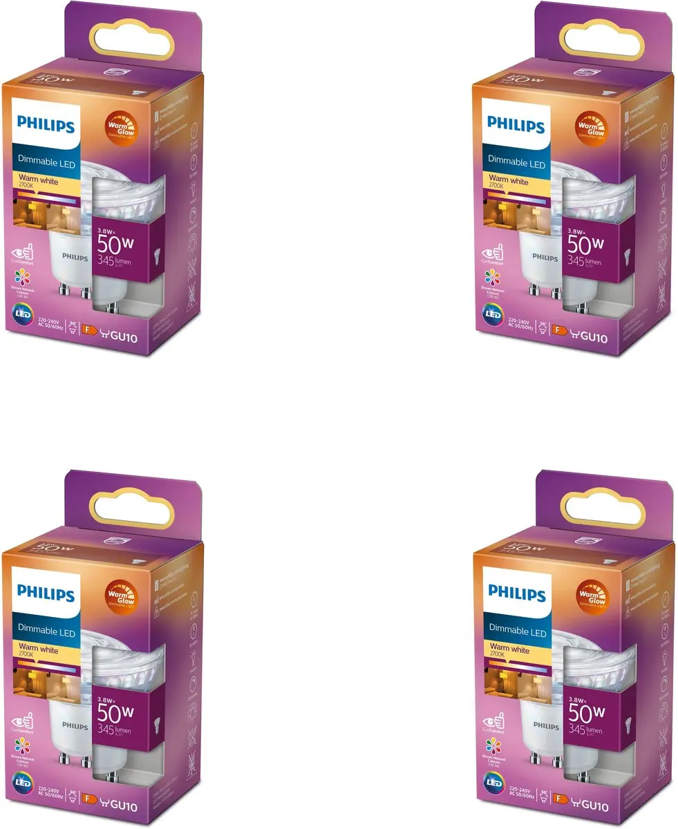 Philips LED GU10 Warmwit 3.8W Dimbaar