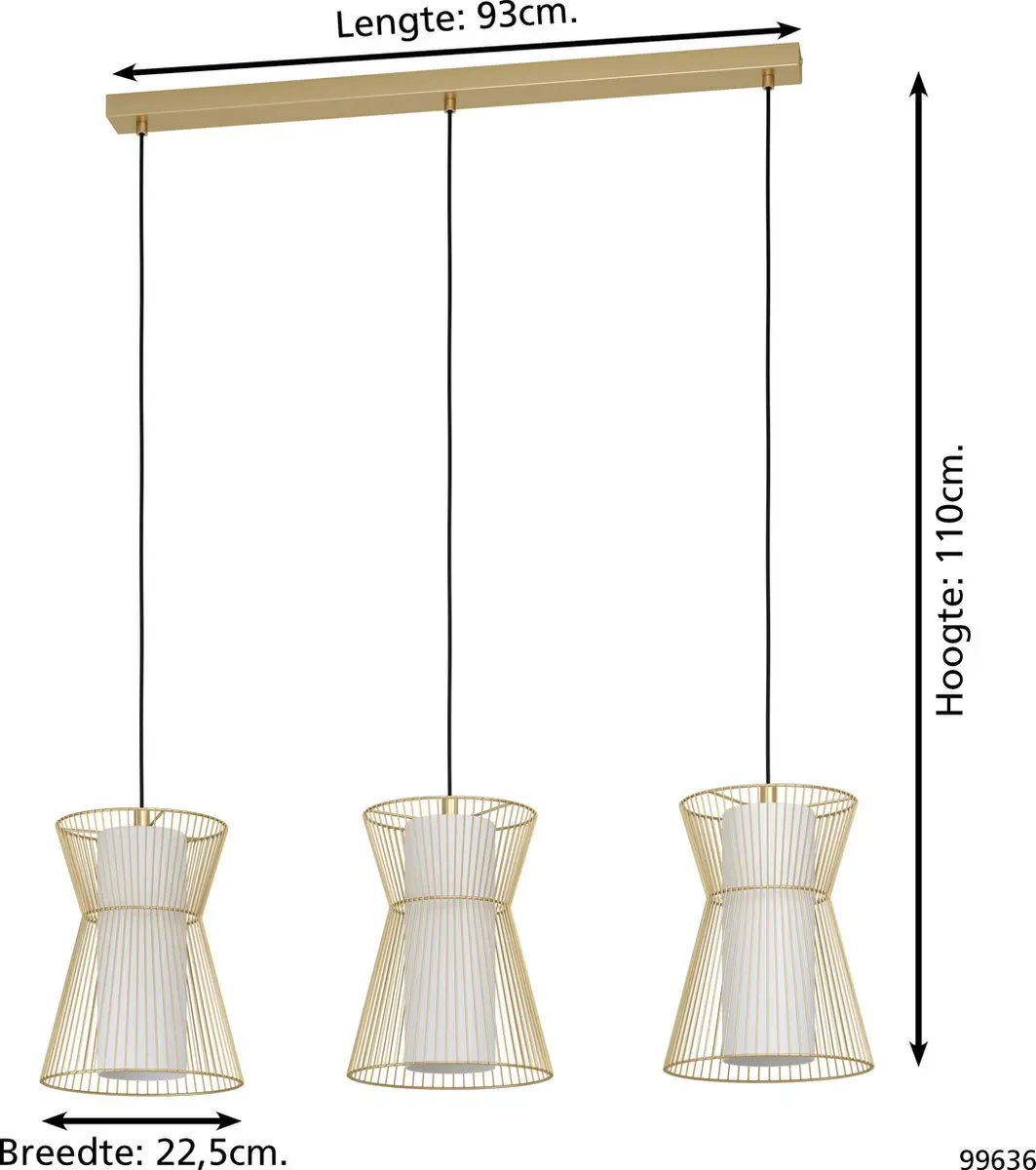 Eglo Maseta Hanglamp E27 - 3 Lichts - Goud/Wit - afbeelding 6 van 6
