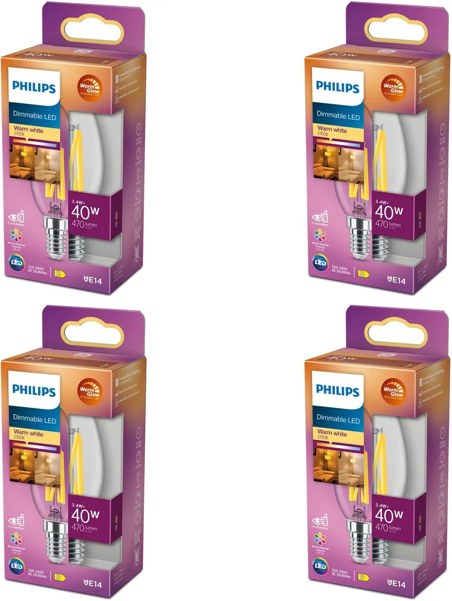 Philips LED Kaarslamp E14 4W Warmwit