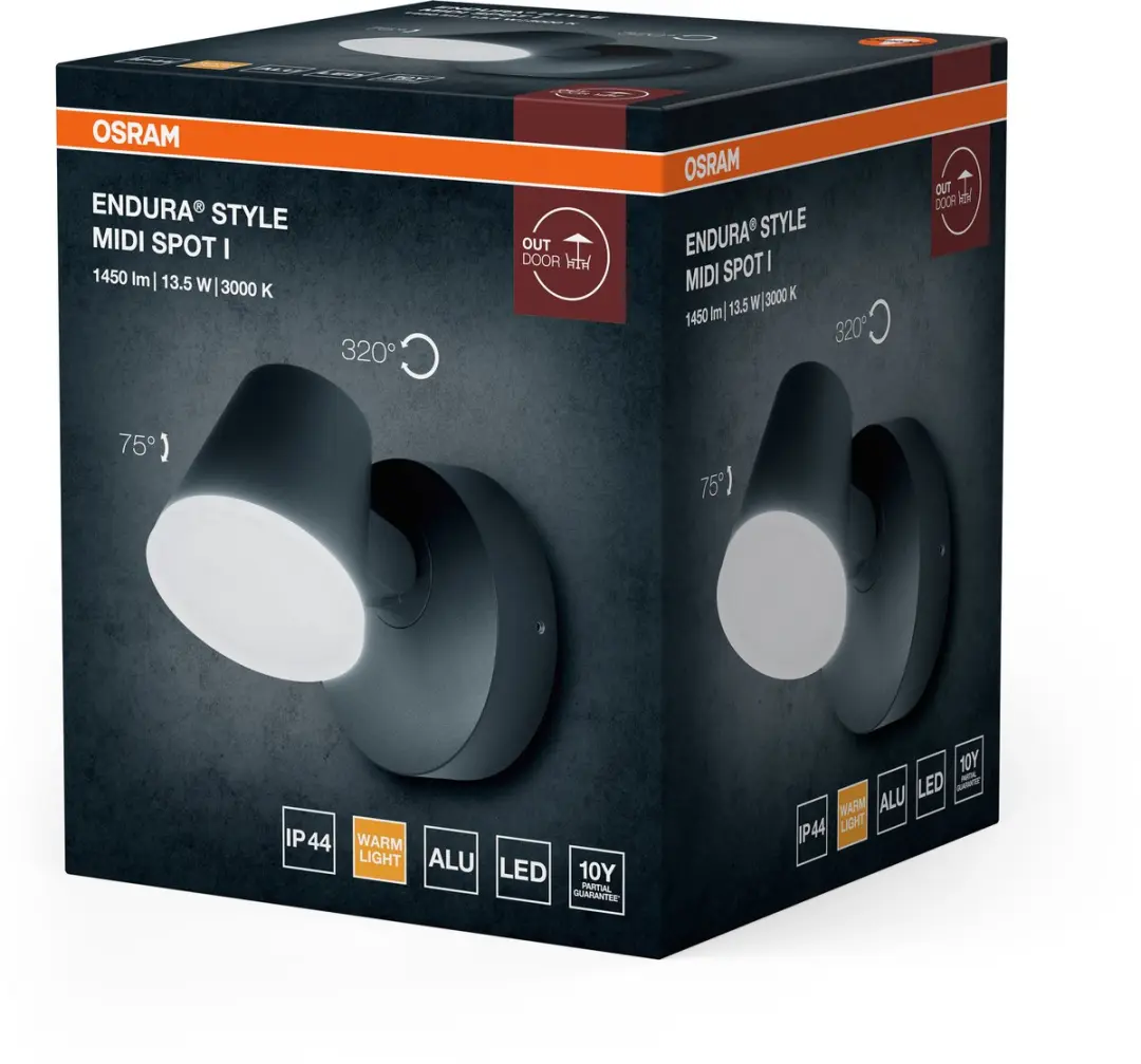 Osram Endura Style Midi Spot I 13.5W LED - Buitenlamp 800lm IP44 - Donkergrijs