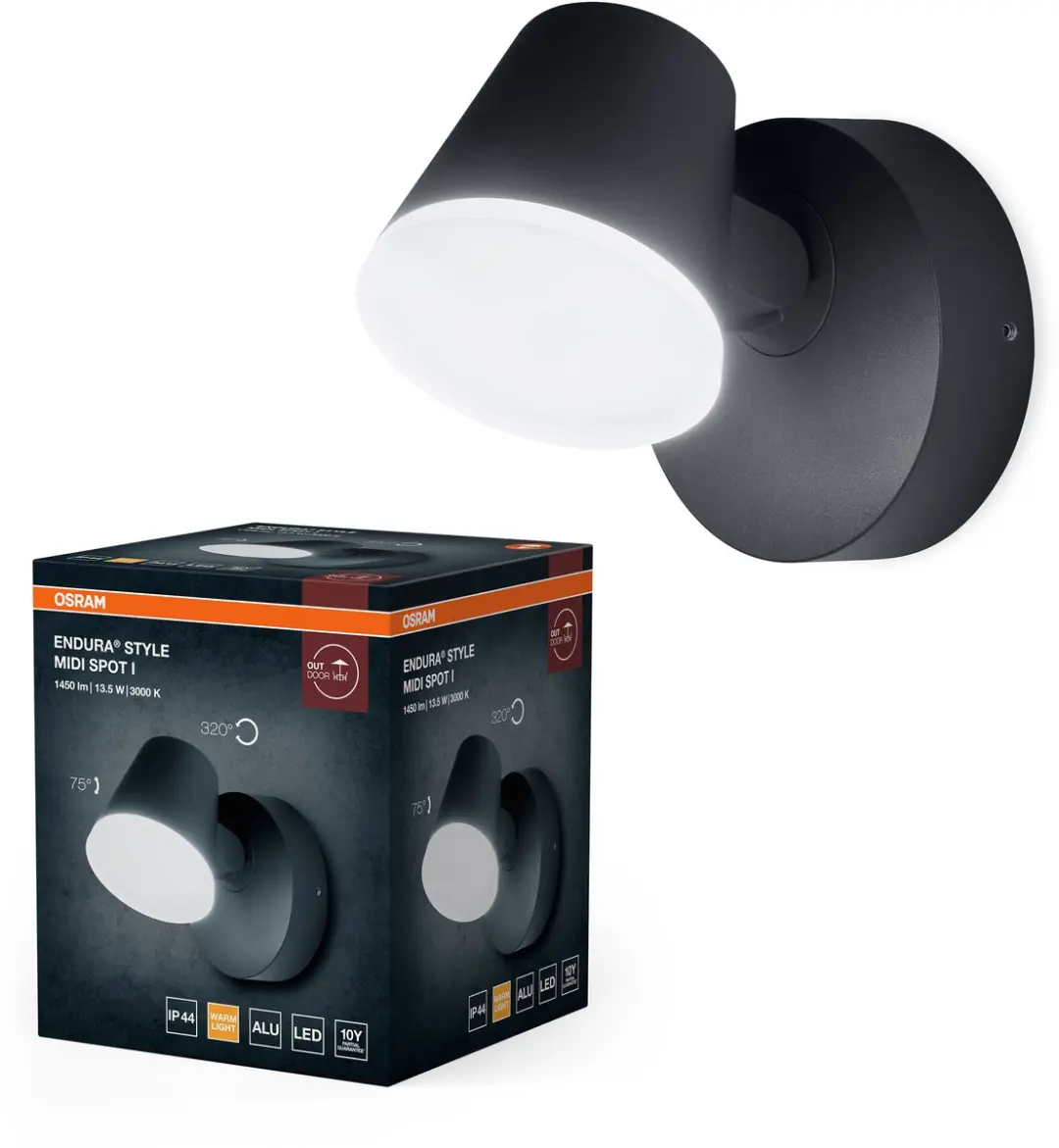 Osram Endura Style Midi Spot I 13.5W LED - Buitenlamp 800lm IP44 - Donkergrijs