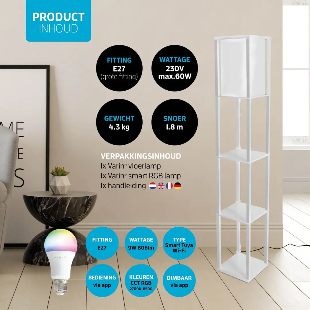 Varin Vloerlamp Sfeerlamp 10 Lichtpunten - Wit - RGBW - Tuya Smart