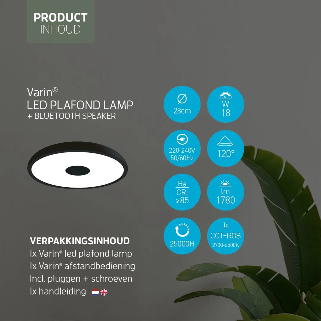Varin Smart LED Badkamerlamp Ø28cm Zwart - IP44 - RGBW - Tuya