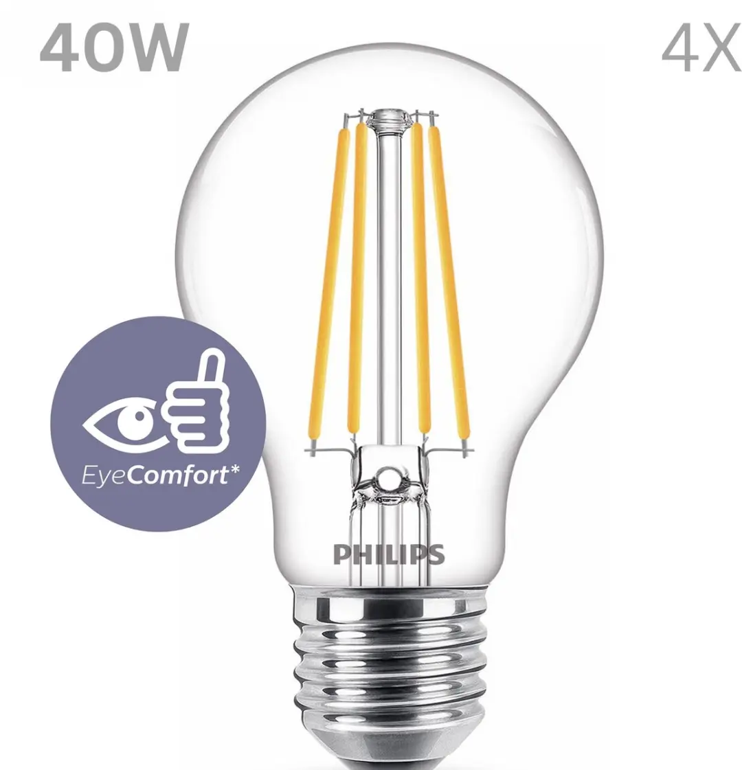 Philips LED E27 Kogellamp Warmwit 4.3W - 4 Stuks