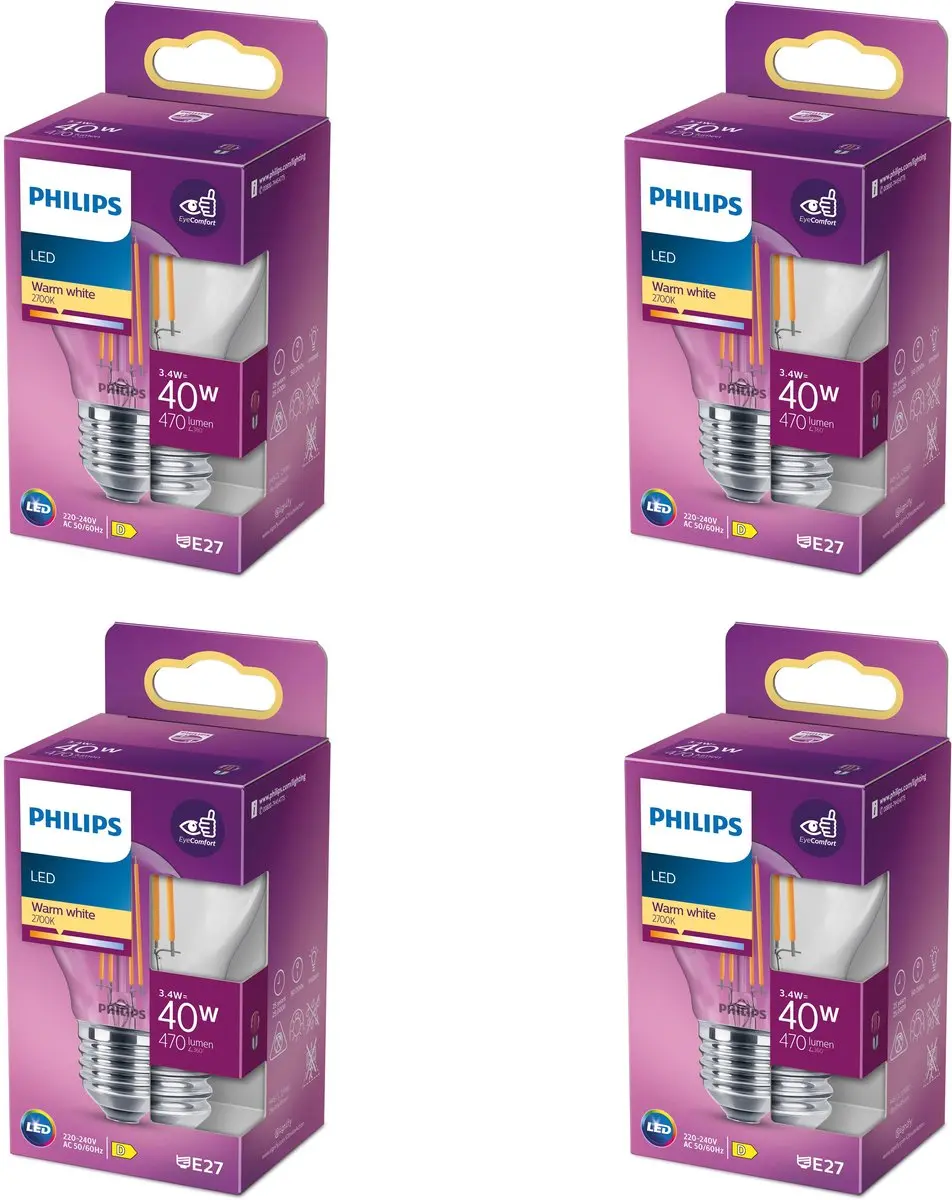 Philips LED E27 Kogellamp Warmwit 4.3W